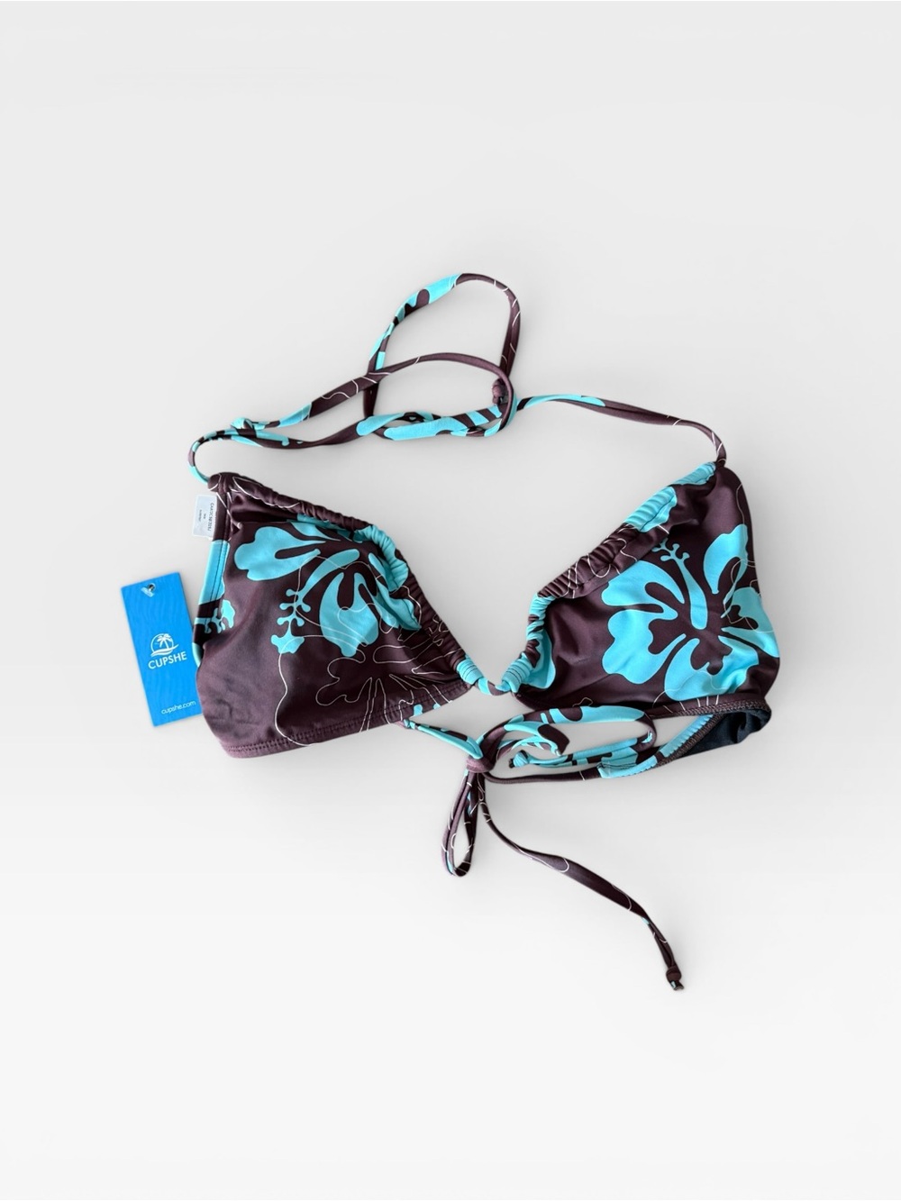 Cupshe Brown and Turquoise Floral Halter Triangle Bikini Top